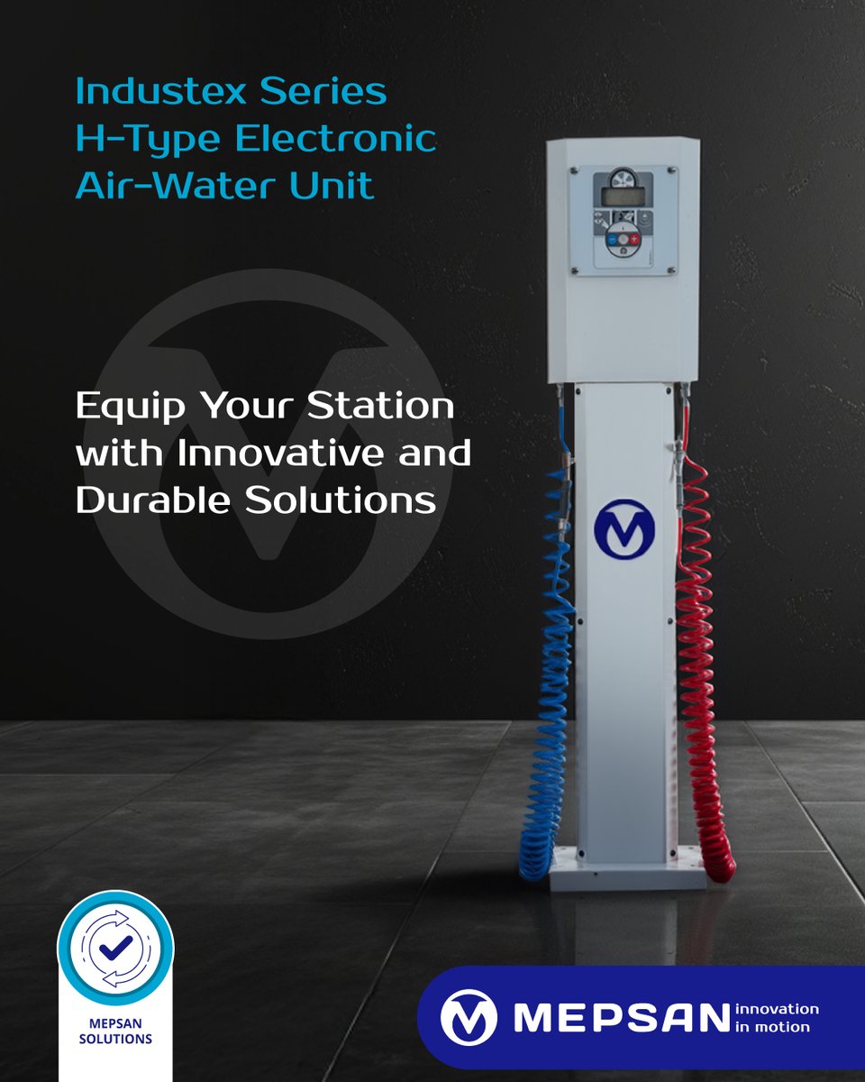 Stand out with the Industex Series H-Type Electronic AirWater Unit, engineered for year-round performance with its weather-resistant elastic hose and robust design. 
#Mepsan #InnovationInMotion #MepsanSolutions #IndustexHTypeAirWaterUnit