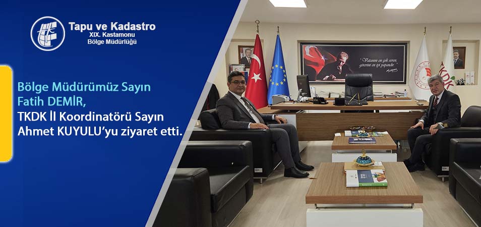 Bölge Müdürümüz Sayın Fatih DEMİR, TKDK İl Koordinatörü Sayın Ahmet KUYULU'ya iade-i ziyarette bulunmuşlardır.  
tkgm.gov.tr/kastamonu-bm/b…