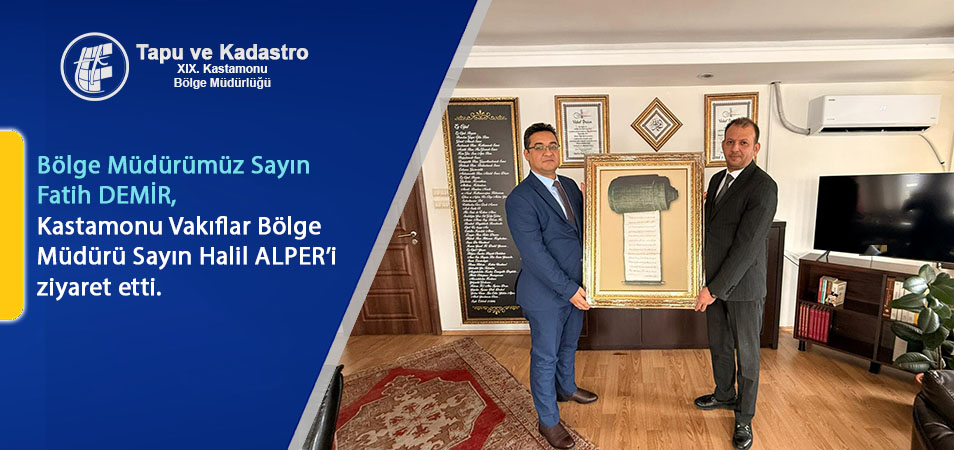 Bölge Müdürümüz Sayın Fatih DEMİR, Kastamonu Vakıflar Bölge Müdürü Sayın Halil ALPER'e iade-i ziyarette bulunmuşlardır.
tkgm.gov.tr/kastamonu-bm/b…