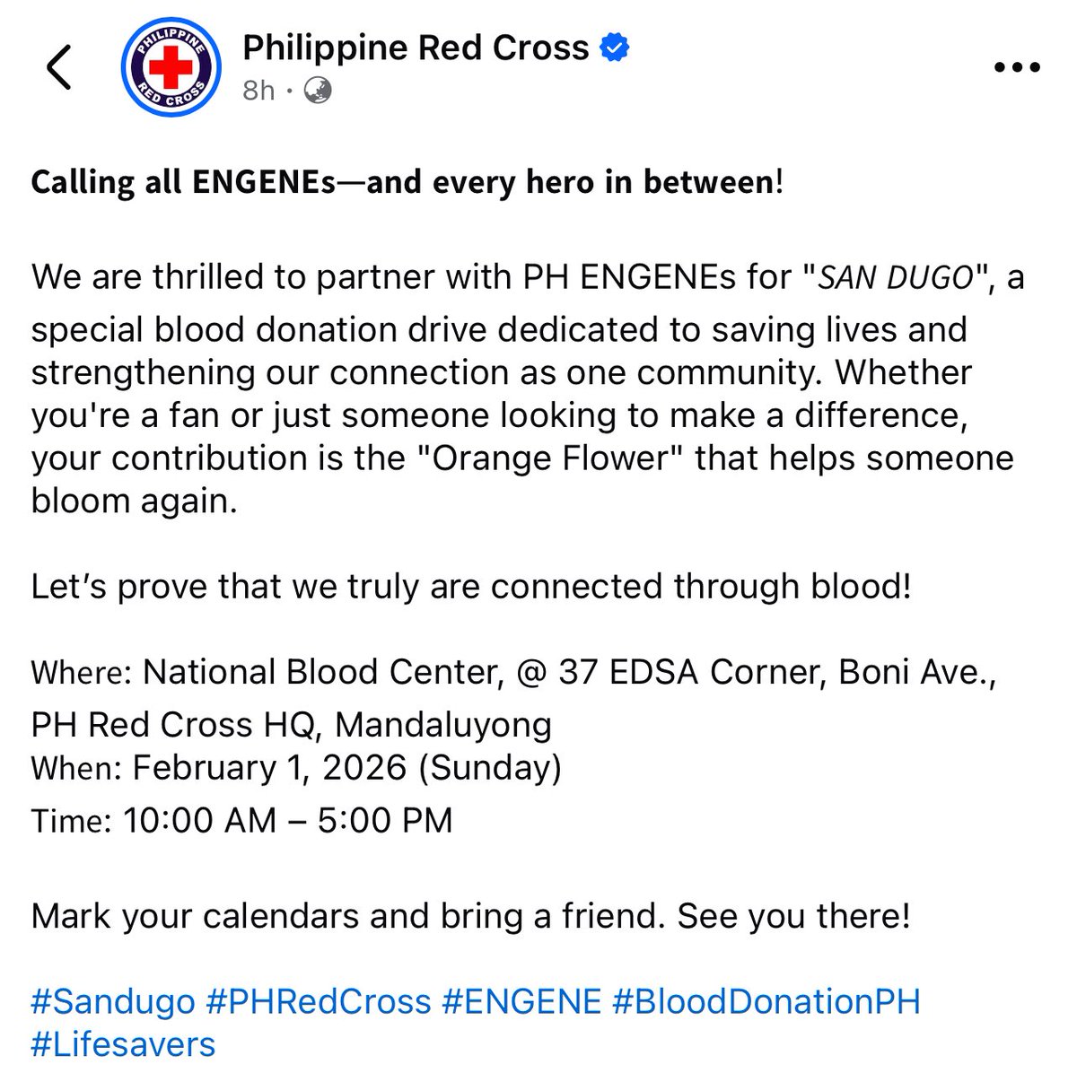 moonandenhypen's tweet image. Philippine Red Cross @philredcross has posted the initiative by PH ENGENE for the special blood donation happening on Feb 1 at the PH Red Cross HQ

"Your contribution is the 'Orange Flower' that heps someone bloom again"

Register here: docs.google.com/forms/d/e/1FAI…

@ENHYPEN #ENHYPEN