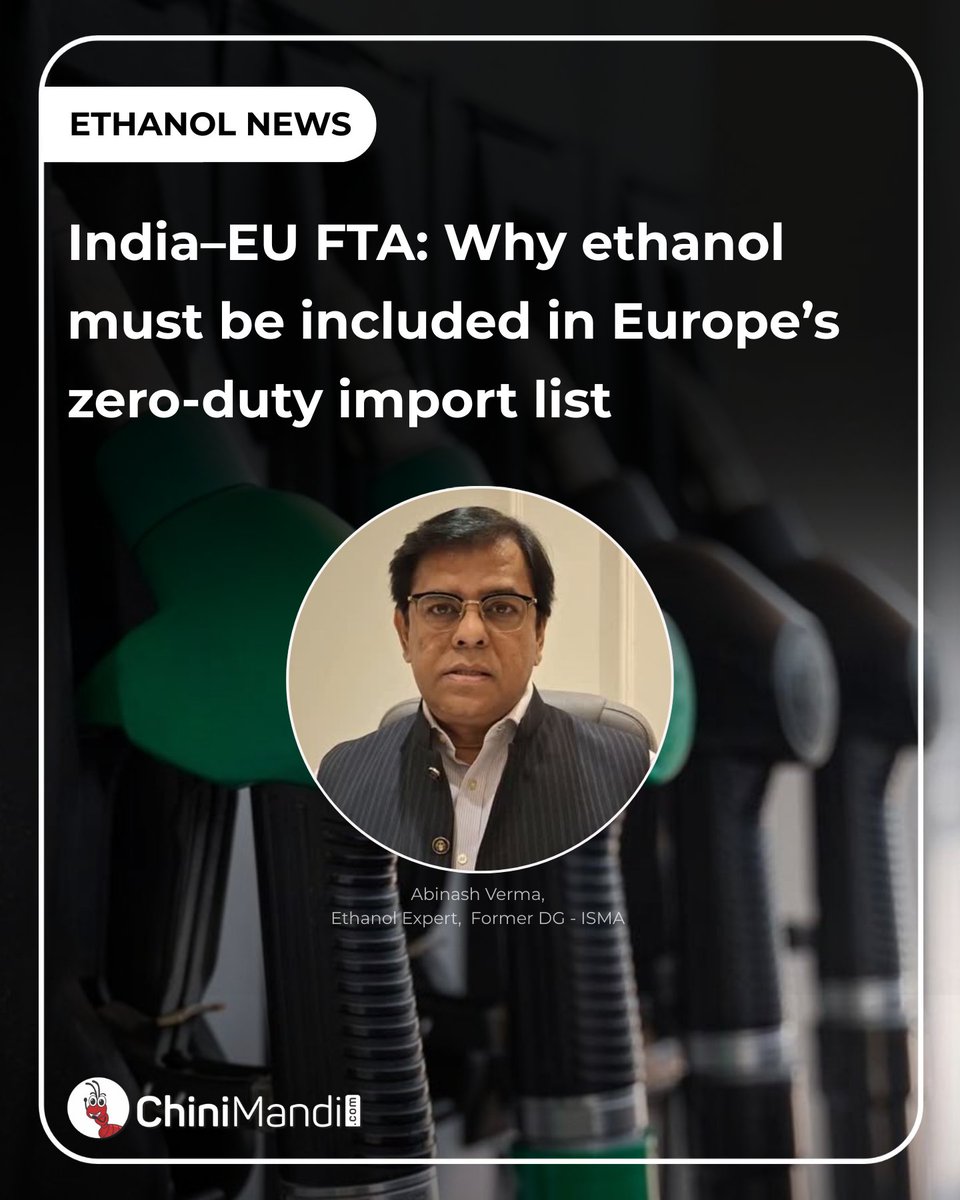 In a historic development, India and the European Union (EU) signed the #FreeTradeAgreement, which gives a huge trading impetus to India by opening up preferential entry to over 99% of Indian exports into the EU.

Abinash Verma, Ethanol Expert, ex-bureaucrat, Former DG ISMA and