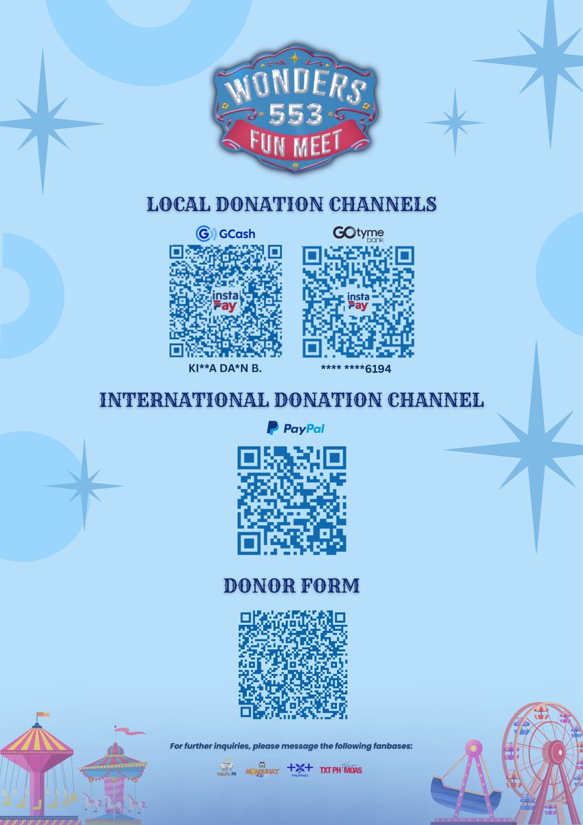 MOAbuhayAcademy's tweet photo. Wonders at 553 TXT Fun Meet Fundraising 🍩

It’s only been 2 days since we launched our fundraising, and the donations are already rolling in and filling up our goals! 💙✨

Please tune in as we start rolling in our more fundraising efforts in the next few days~

To ensure proper tracking and transparency, all donors are required to fill out the donor form:
🔗 https://t.co/ypM7tgoCYq

To see the real-time donations and for transparency, please access this tracker:
🔗 https://t.co/gaXQZU17XE

NOTE: Please also take note that these projects are still pending approval from Dunkin' PH. If a project will not push through, we will inform everyone and all funds for that project will be allocated to another project. We are working hard in coordinating with Dunkin' for these projects.
