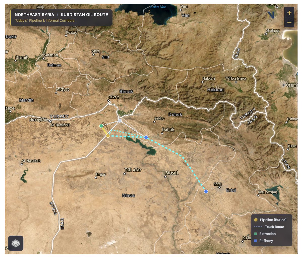 This map Ibrahim Karagul is using actually comes from a <a href="/NatlContext/">The National Context</a> report published on December 10. What Karagul, a pro–Turkish government journalist, leaves out in this post is what that same report documents: the oil was going to the Lanaz refinery, which is 49% owned by