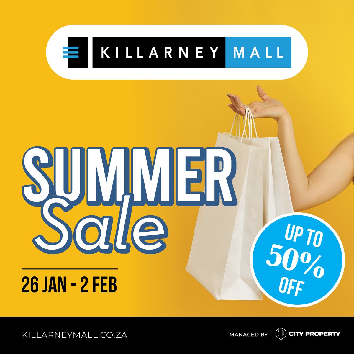 The Summer Sale is ON at Killarney Mall! ☀️ Get up to 50% OFF until 2 Feb.

🎁 BONUS: Spot a promoter this Friday (30th) or Saturday (31st), show your sale receipt, and grab a little surprise! 🛍️✨
