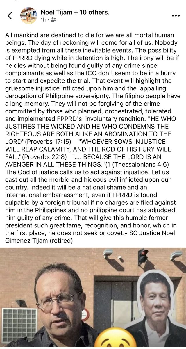 If something happens to the former President Rodrigo Duterte while jailed in the ICC in the Hague, it's on you BBM and those who took part in that fiasco.. 

Look 👇