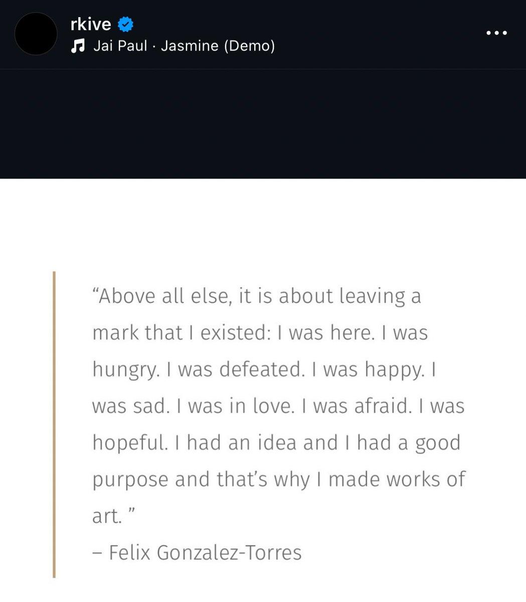 "Por encima de todo, se trata de dejar una huella de que existí: estuve aquí. Tuve hambre. Fui derrotado. Fui feliz. Estuve triste. Estuve enamorado. Tuve miedo. Tuve esperanza. Tuve una idea y tuve un buen propósito, y por eso hice obras de arte." 

EL FRAGMENTO QUE PUSO NAM😭💜