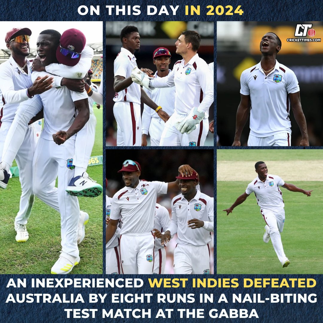 CricketTimesHQ's tweet image. #OnThisDay in 2024, West Indies won a historic test at the Gabba 🌟

#Cricket #AUSvWI #WestIndies