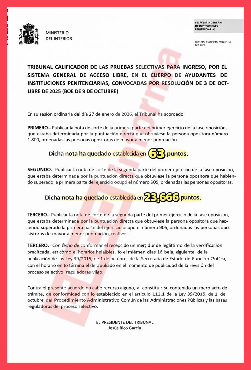 📢 Notas de corte – Ayudantes de Instituciones Penitenciarias (OEP 2025)

✅ 1ª parte del primer ejercicio: 63 puntos
✅ 2ª parte del primer ejercicio: 23,666 puntos

Mucho ánimo a todas las personas opositoras 💪

<a href="/CCOO_Prisiones/">CCOO_Prisiones</a>