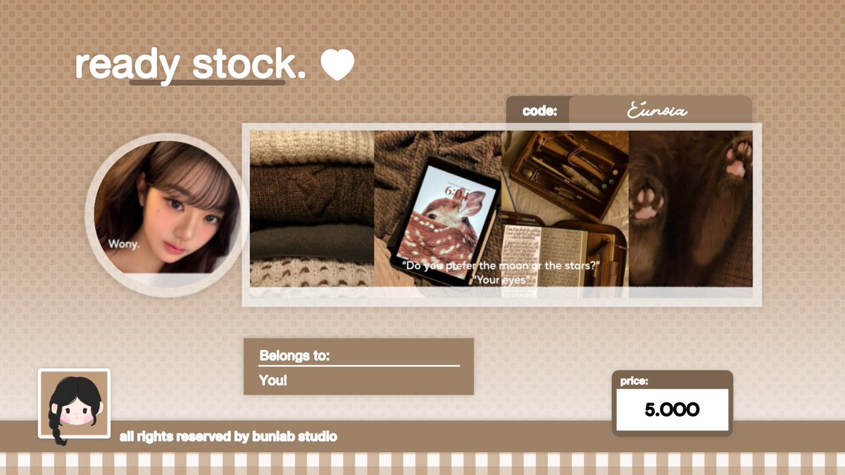 bunlab_studio's tweet image. 🌀🎐。。。你好! help repost?

aku bawa layout rs katalog eunoia dengan foto wonyoung terbaruuu! siapa mauu? hanya 5.OOO available retezt jugaa. boleh ketuk dm untuk take layoutnya🎐🤍 

#zonauang #zonaba