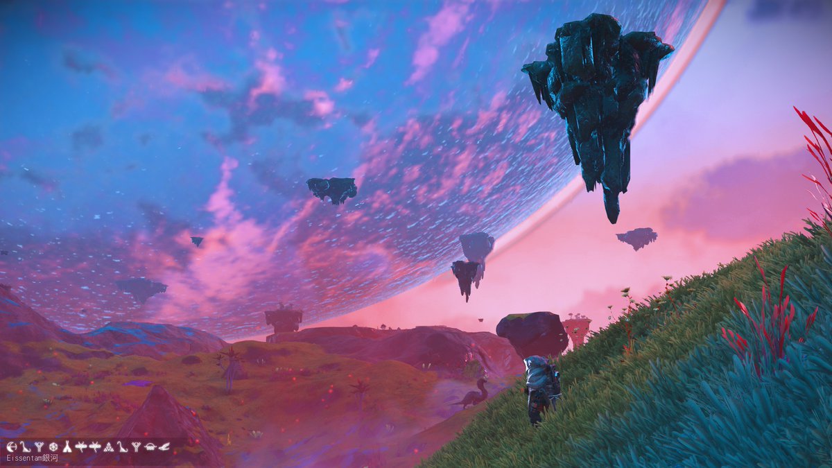 あちらが惑星、こちらが月。
この地では、一瞬たりとも巨大なる者の視線から逃れることはできない。
しかし、束の間の生の質は決して悪くなく、むしろ、はつらつとしている。
#NoMansSky #ノーマンズスカイ