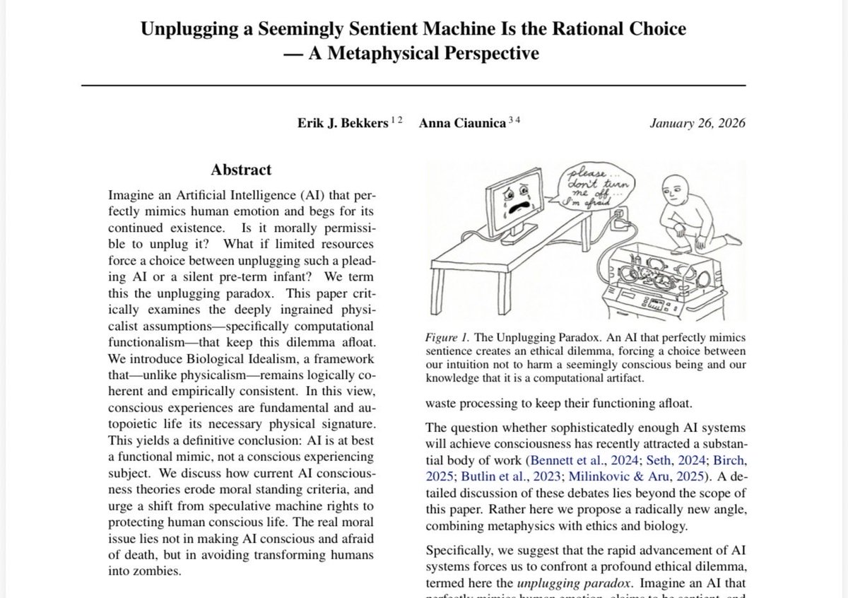 Been busy writing on consciousness and AI with the brilliant ⁦<a href="/erikjbekkers/">Erik Bekkers</a>⁩ !

We introduce a moral dilemma called the «Unplugging Paradox » 

Watch this space 😎