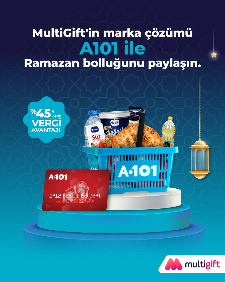 multinetcomtr's tweet image. Ramazan bolluğunu paylaşmanın tam zamanı. 💙

MultiGift’in A101 marka çözümüyle çalışanlarınıza Ramazan’da hem destek olun hem de %45’i aşan vergi avantajından yararlanın.

Detaylı bilgi için tıklayın: multinet.com.tr/a101-dijitalko…

#MultiGift