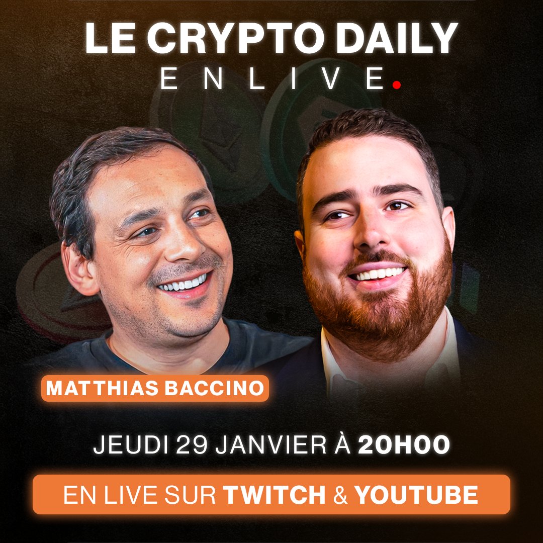 🔴 LIVE | Le Crypto Daily en direct 🎙️ 📆 Rendez-vous jeudi soir 20H00 en  live avec @MatthiasBaccino pour parler éducation financière.  YouTube/Twitch/Facebook & X