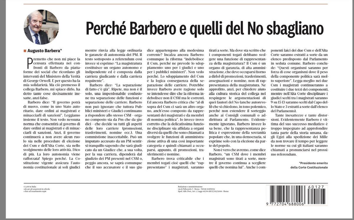 marattin's tweet image. Ha fatto scalpore qualche giorno fa il video di Alessandro Barbero sul No al referendum.

Essendo pieno di balle, è stato rimosso (generando grandi interrogativi di opportunità che un giorno dovranno essere affrontati).

Io alla rimozione, preferisco postarvi la risposta di…