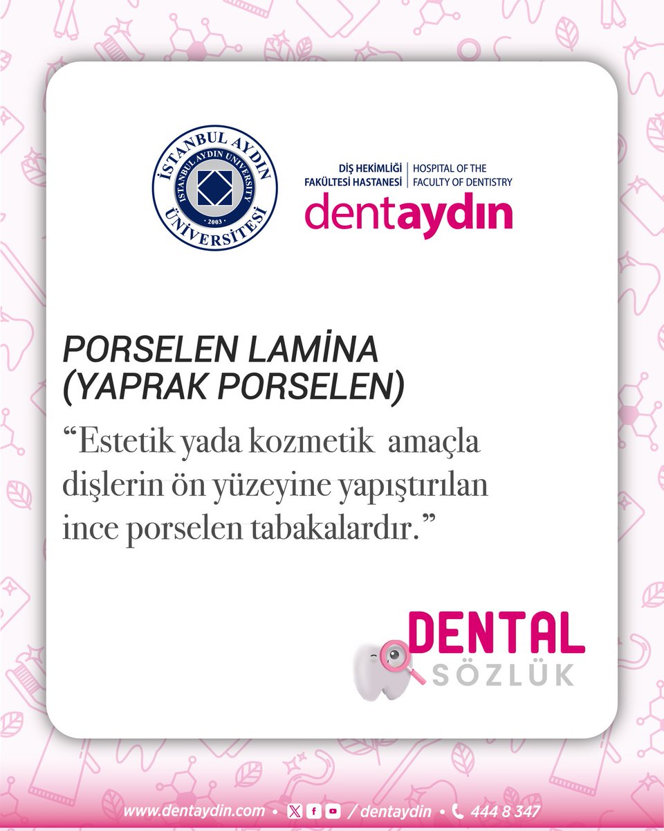 🔍Dental Sözlük🔍

📌 İAÜ Dentaydın Diş Hastanesi Büyükçekmece Yerleşkesi
📌 Dentaydın Diş Hastanesi Florya
📌 Dentaydın Esenyurt Entegre Kliniği 

Bilgi ve randevu için 444 8 347 arayabilirsiniz.