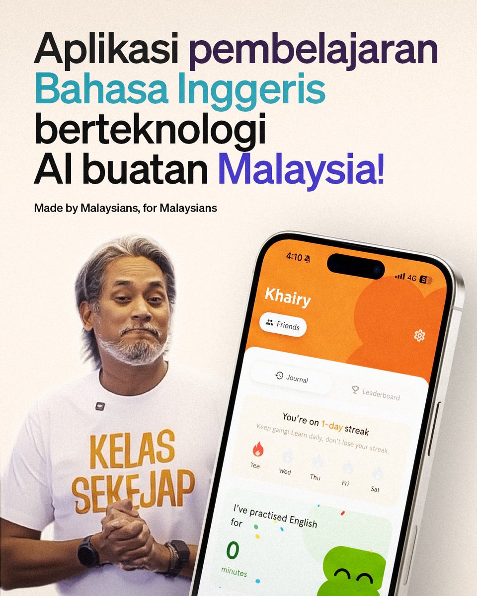 kslagi's tweet image. Introducing Kelas Sekejap! 👨🏻‍🏫 Belajar bahasa Inggeris dengan lebih senang, pantas dan seronok bersama @Khairykj  dan @ShahrilHamdan 💡Apps yang dipower oleh AI &amp;amp; pertama di Malaysia menggunakan pembelajaran 'Learn by Talking'

Download sekarang di App Store &amp;amp; Play Store!

#KSLagi