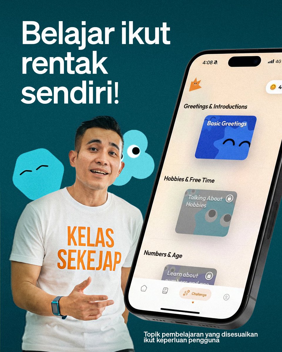 kslagi's tweet image. Introducing Kelas Sekejap! 👨🏻‍🏫 Belajar bahasa Inggeris dengan lebih senang, pantas dan seronok bersama @Khairykj  dan @ShahrilHamdan 💡Apps yang dipower oleh AI &amp;amp; pertama di Malaysia menggunakan pembelajaran 'Learn by Talking'

Download sekarang di App Store &amp;amp; Play Store!

#KSLagi