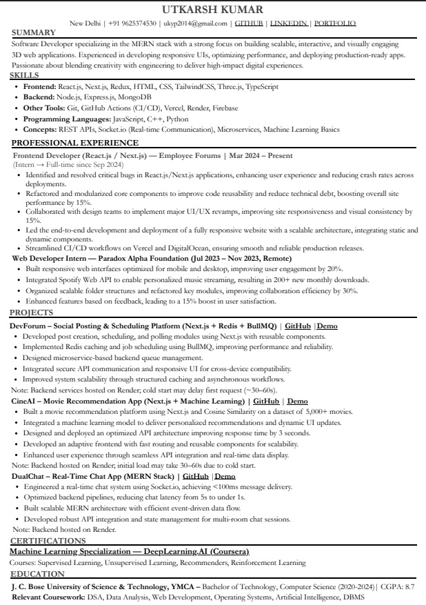 utkarsh_54's tweet photo. @JobFound5 Sharing my resume here for feedback — would really appreciate your thoughts 👇 https://t.co/IsB9NreLI9