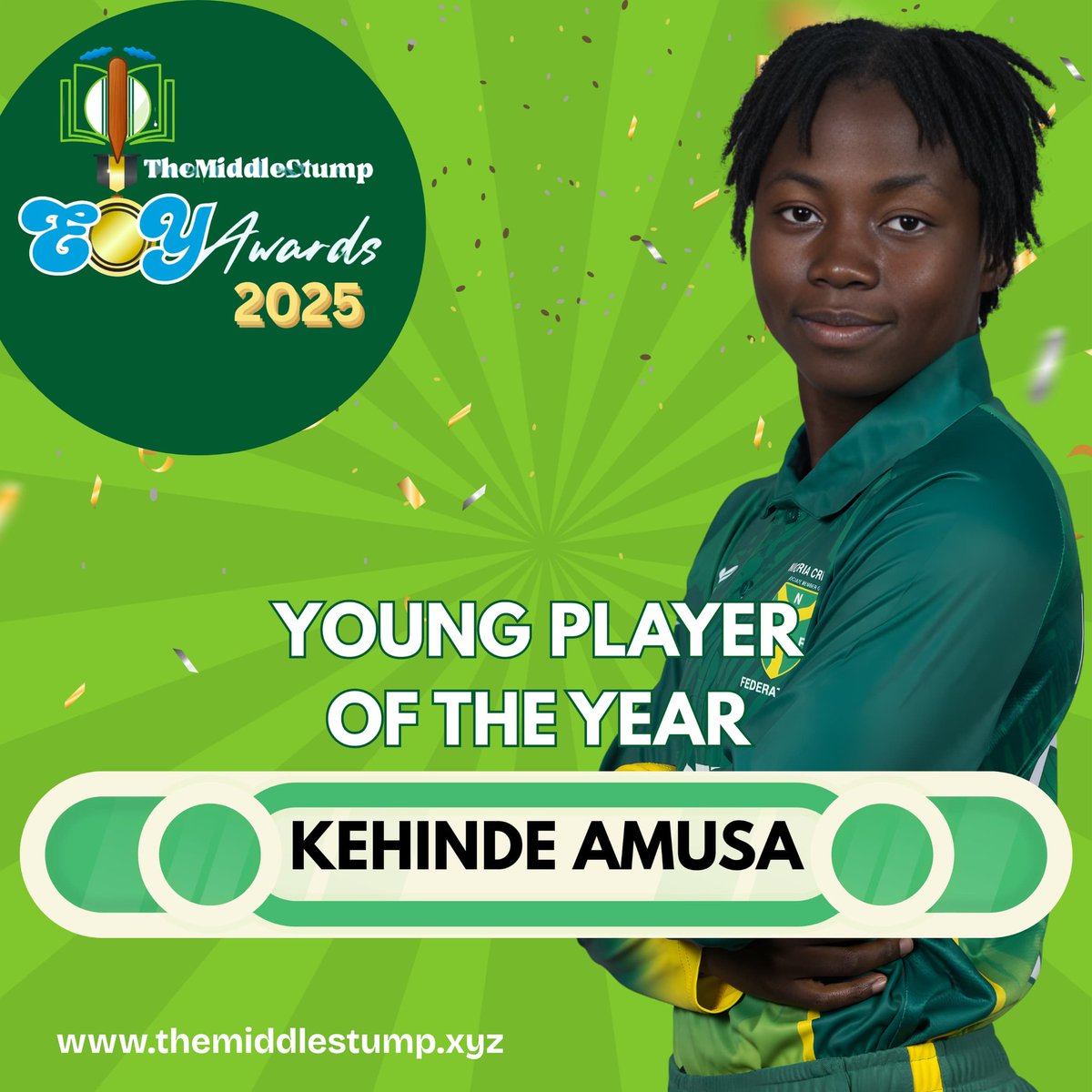 Congratulations to the Women's Player of the Year award winner Kehinde Amusa.

19-year-old all-rounder Kehinde Amusa dominates both bat and ball for Nigeria's
women's cricket team. Her fearless performances in the U19 World Cup proved she's
the future of African cricket.