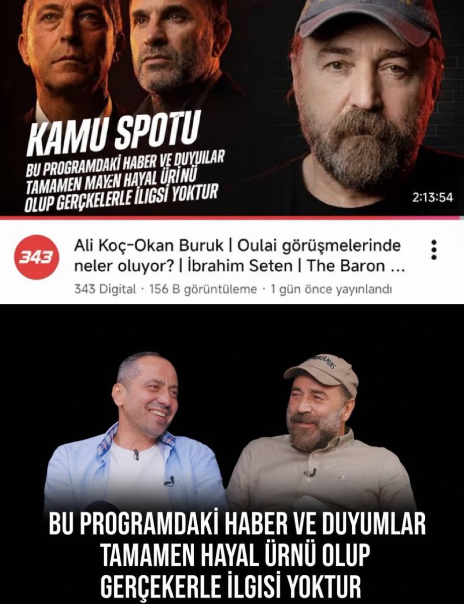 Fenerbahçe taraftarı olarak, patolojik seviyede Fenerbahçe düşmanı olan İbrahim Seten'in hayali hikayelerini anlattığı YouTube kanalı 343 Digital’i ve sponsor olan tüm firmaları boykot ediyoruz.

Fenerbahçe’yi ağzına alırken artık herkes 2 kez düşünsün.