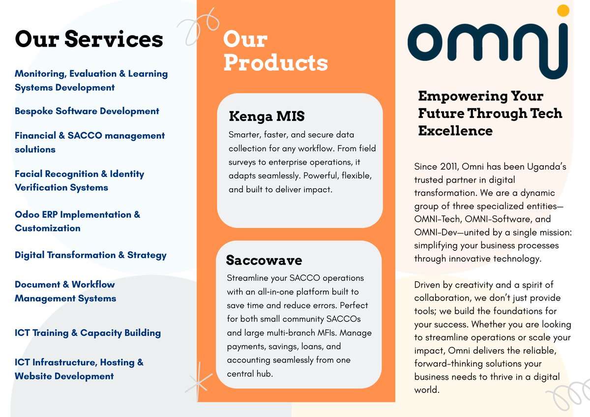 omnisoftwareug's tweet photo. We are excited to introduce our full range of products and services designed to help you work smarter, grow faster, and achieve more. Explore what we offer and join us on this journey of innovation and impact.

Visit https://t.co/SIk22FvumR or call +256(0)393110463 https://t.co/40m3oJalAU