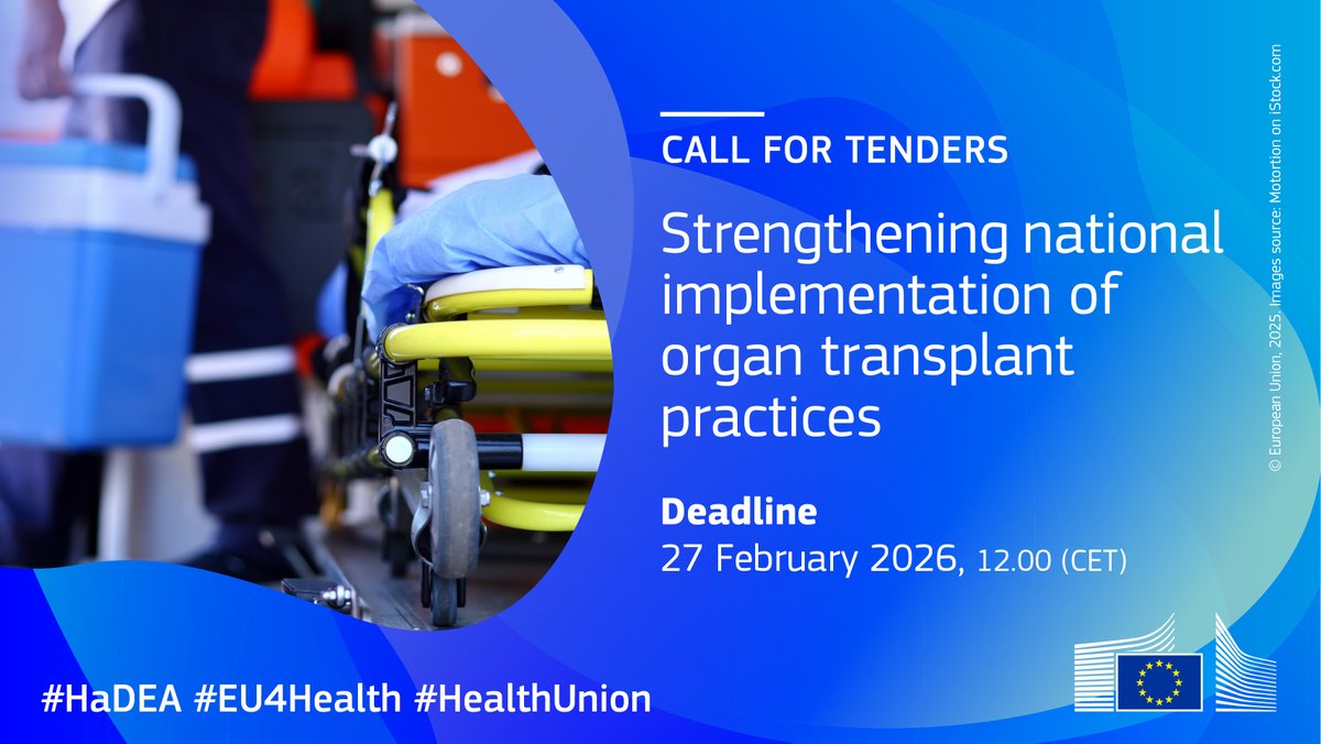 Apply for #EU4Health funds to enhance the efficiency of organ donation and transplantation systems by providing training to professionals and staff from national authorities.

🗓️ Deadline is 27 February 2026.

→ hadea.ec.europa.eu/news/eu4health…