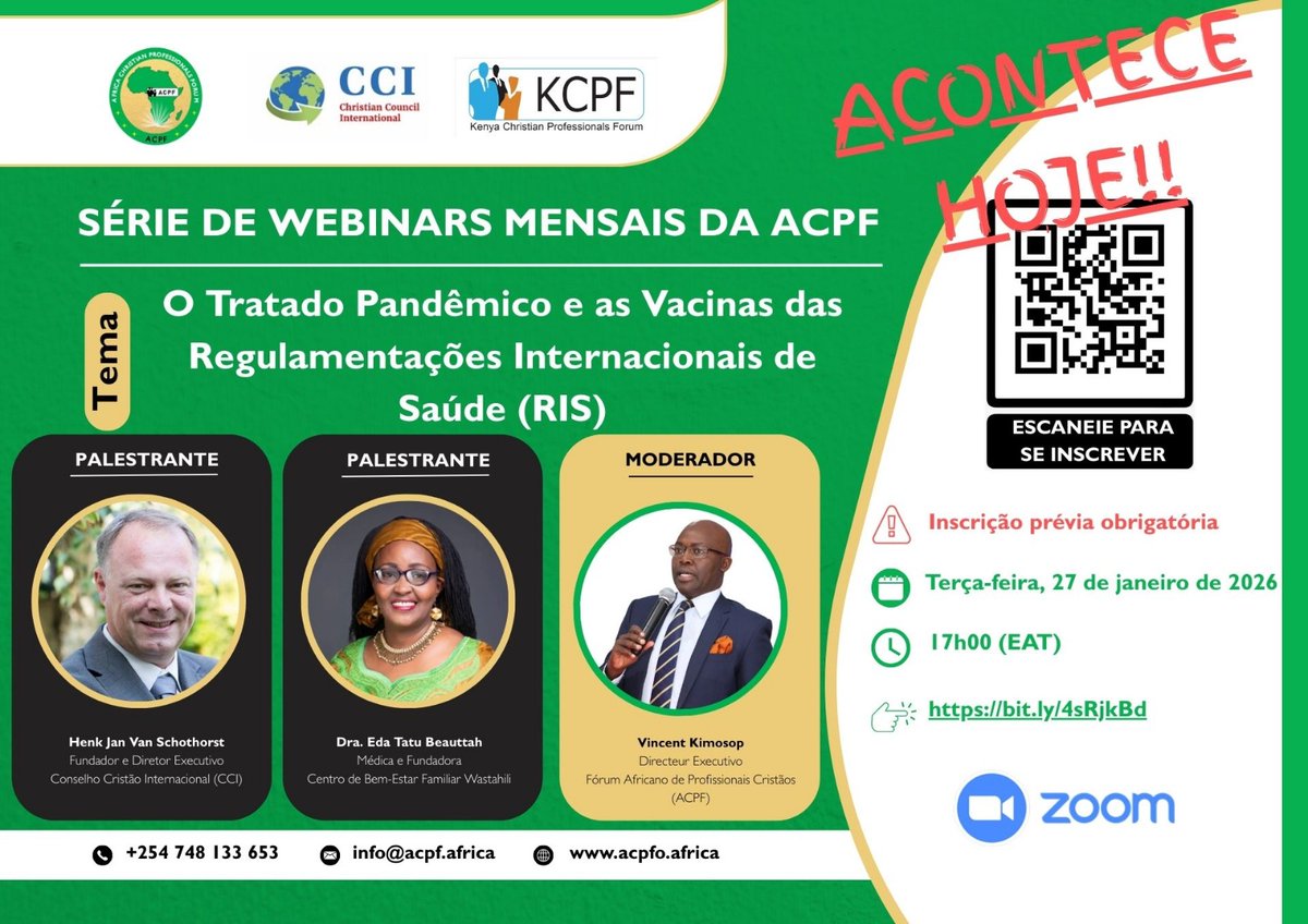 📢 HAPPENING TODAY!! - Tuesday, 27 Jan 2026

 Topic: THE DEPOPULATION AGENDA: WHO Pandemic Treaty &amp; Vaccines"

⏰ 5 PM EAT / 4 PM WAT/CAT/SAST

🔰 ENGLISH-FRENCH-PORTUGUESE Language Interpretation available_

🔗 Register NOW for FREE &amp; get the ZOOM link: url-shortener.me/8U4N
