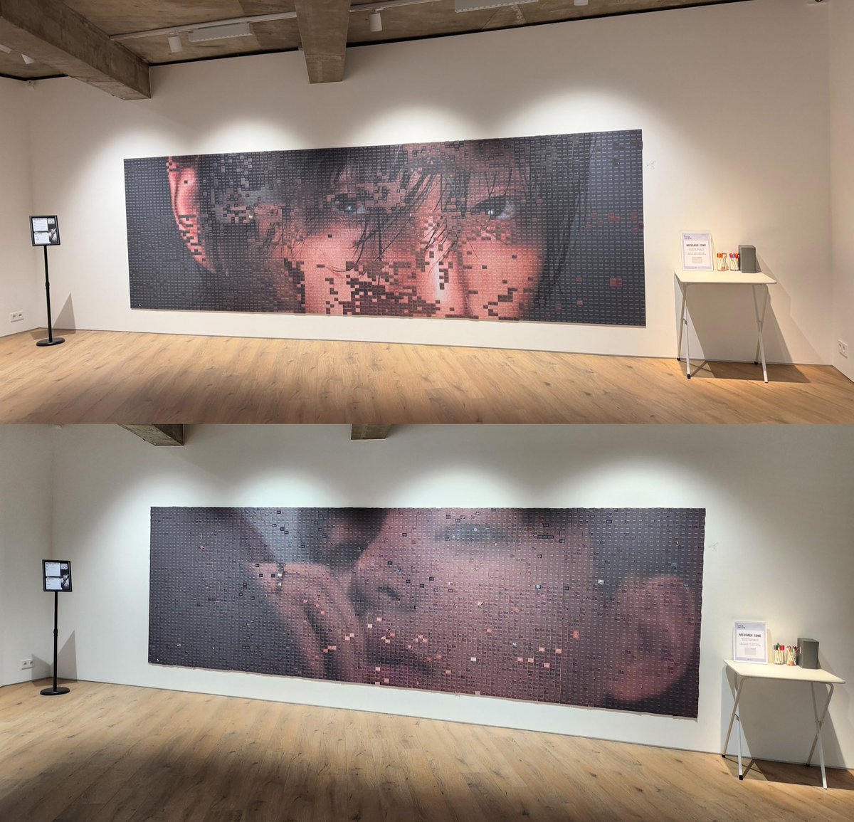 naver_taehyung's tweet photo. Week 1 of ‘V TYPE 非: ON-SITE IN SEOUL’ exhibition is complete!

A new picture is revealed when all the message stickers are pasted! What a beautiful idea!

There will be new pictures for Week 2! We can’t wait to see what it is! 

TYPE 非 BY TAEHYUNG
TYPE 非 IS HERE 
#VxFriezeHouseSeoul 
#V_TYPE非 #TYPE_非