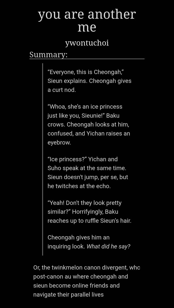 ywontuchoi's tweet photo. the twinkhero crossover au finally meets the light...
- yoon cheongah &amp; yeon sieun, #cheongchan #shse 
- completed, 10 chapters, 36k words
- canon divergent, mutual pining, multiple POVs 
trust i will get people on this twinkhero train 🤞

https://t.co/eoR2G9HhOB https://t.co/f8ws5mXCfd