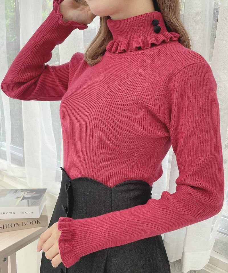 aletta angelique フリル タートルニット Black＆red aletta angelique フリル タートルニット Black＆red