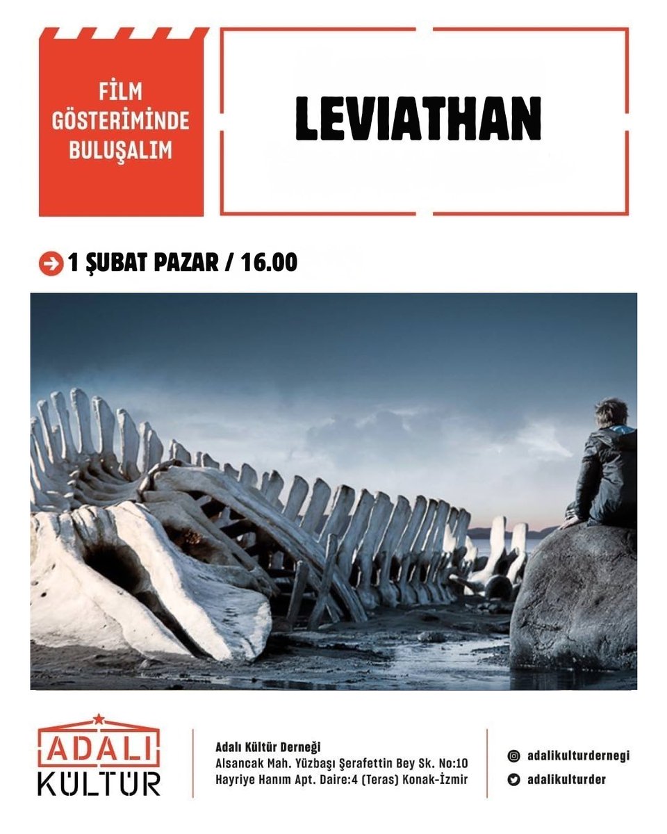 Bu hafta İzmir Adalı Kültür Derneği'nde 2014 Rus yapımı Leviathan filminde buluşuyoruz. Film bir ailenin, arazisine el koymak isteyen bir belediye başkanıyla çatışması üzerinden yozlaşmış bürokrasiyi, kötülüğün sıradanlığını anlatıyor.

Katılım Formu↩️
docs.google.com/forms/d/e/1FAI…
