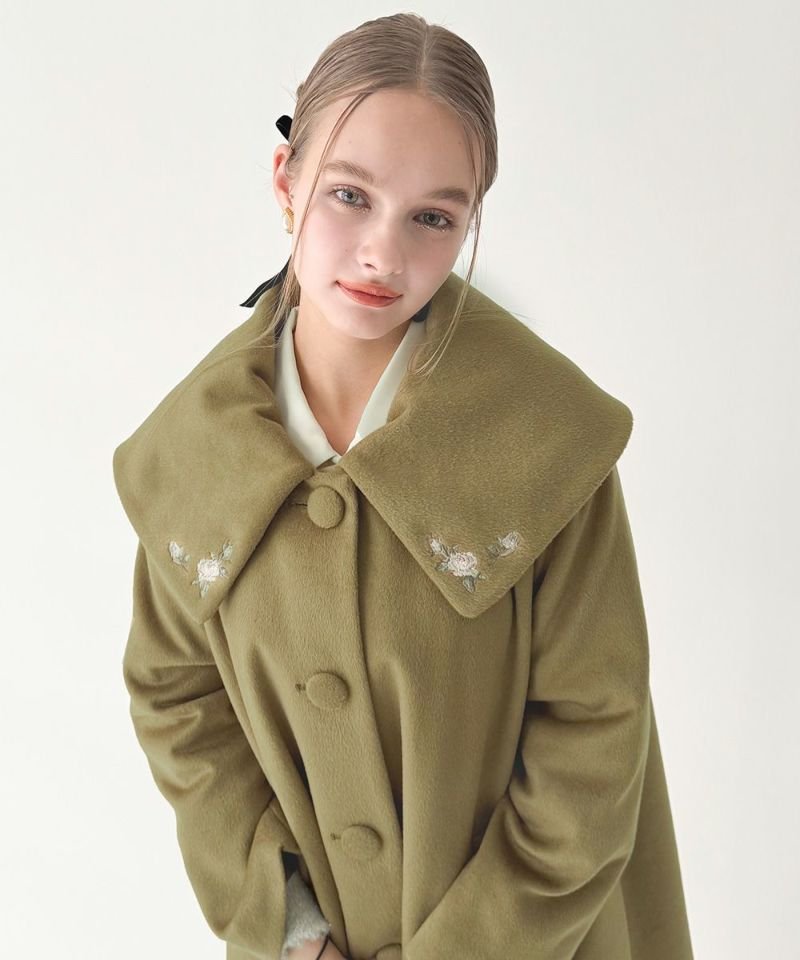 ローズ刺繍ビッグカラーオーバーコート/an another angelus