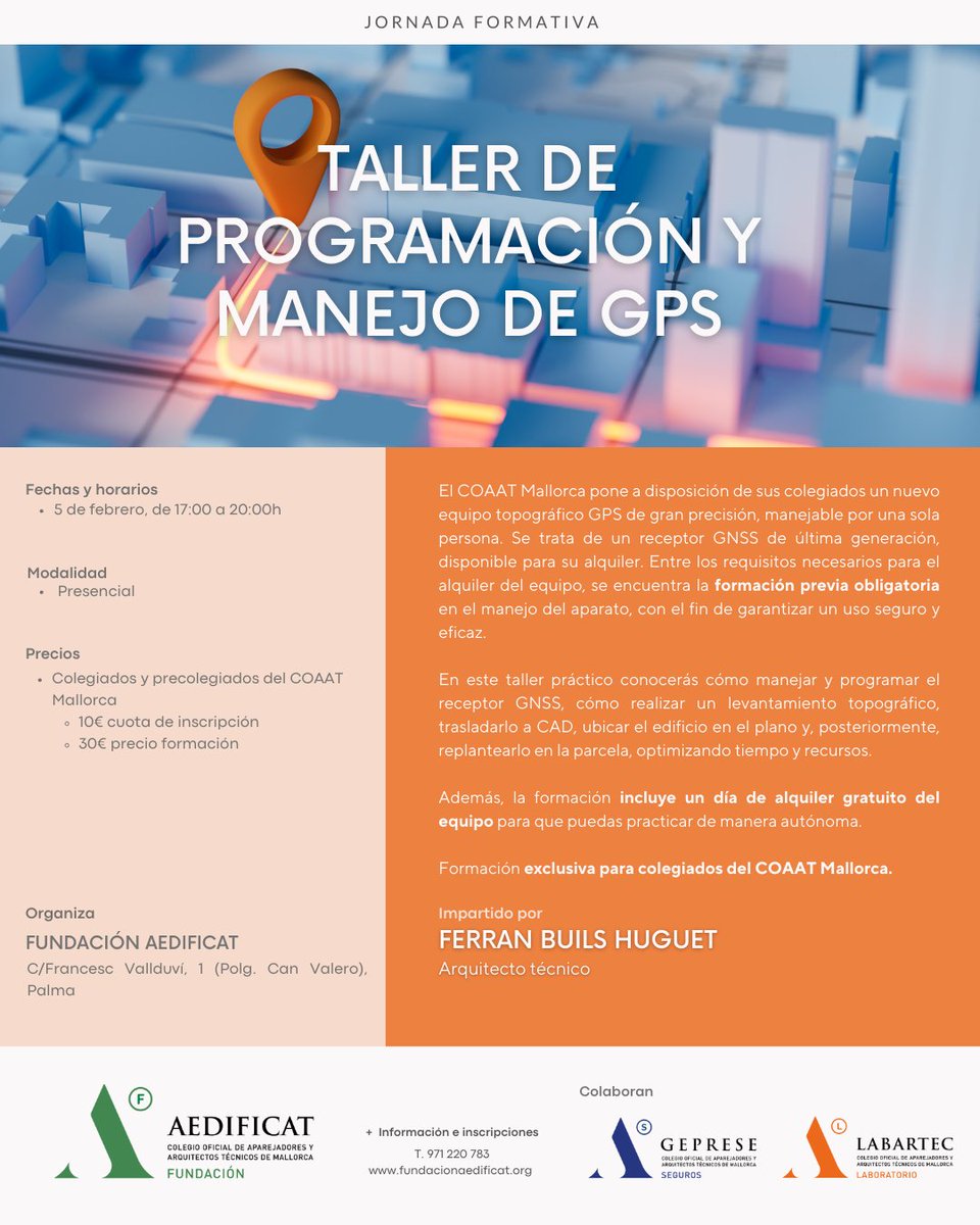Fund_Aedificat's tweet image. 📌 Jornada formativa: 𝐓𝐀𝐋𝐋𝐄𝐑 𝐃𝐄 𝐏𝐑𝐎𝐆𝐑𝐀𝐌𝐀𝐂𝐈𝐎́𝐍 𝐘 𝐌𝐀𝐍𝐄𝐉𝐎 𝐃𝐄 𝐆𝐏𝐒 (3ª edición).
🗓 5 de febrero.
🕘 17.00 horas.
📍 Fundación Aedificat.
🔗+ ℹ️ 👉🏻 bit.ly/3NGUfcb