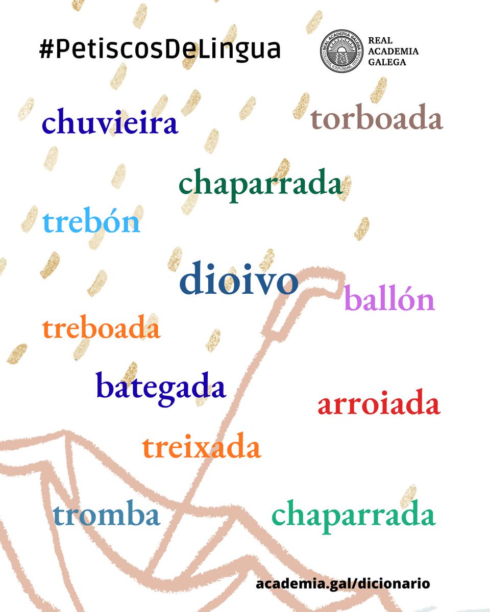 AcademiaGalega's tweet photo. Será por nomes!
#chuviaforte #chuvia #choiva #chuvieira #torboada #chaparrada #trebón #dioivo #ballón #treboada #arroiada #bategada #treixada #tromba #chaparrada
#pestiscosdelingua #dicionario https://t.co/m1Ctgy2TLU