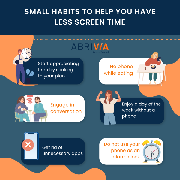 Reclaim your time with small, intentional changes. 📵
Stick to your plan or try a phone-free day each week. Even simple habits can cut screen time and boost focus.

#DigitalWellbeing #HealthyHabits #Focus #TeamAbrivia
