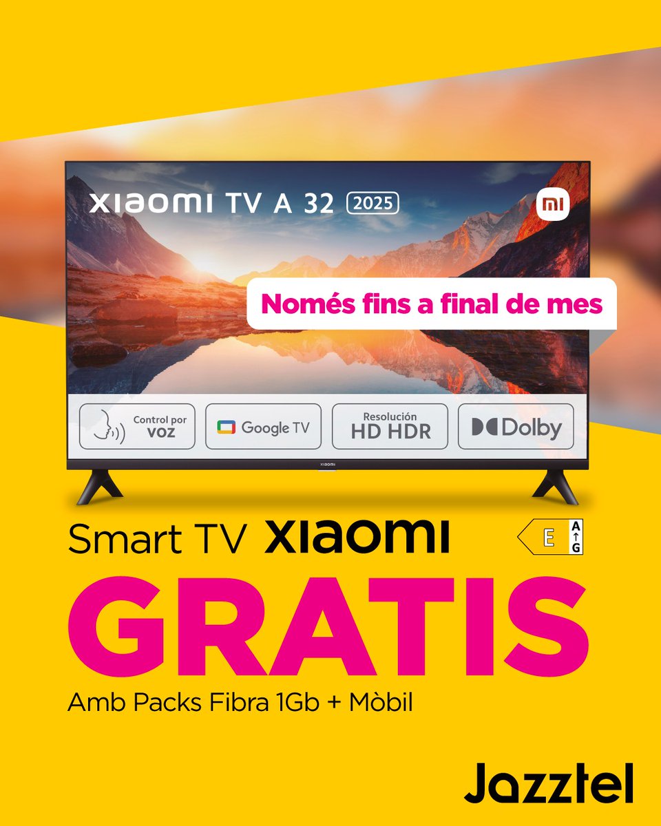 JMunteller's tweet image. 📺 SMART TV XIAOMI GRATIS
Només fins a final de mes!
Tria JAZZTEL amb Fibra 1 Gb + Mòbil i emporta’t una tele de regal!
Vine a MUNTELLER INFORMÀTICA i aprofita aquesta promoció!
📍 Carrer Adrià VI – Deltebre