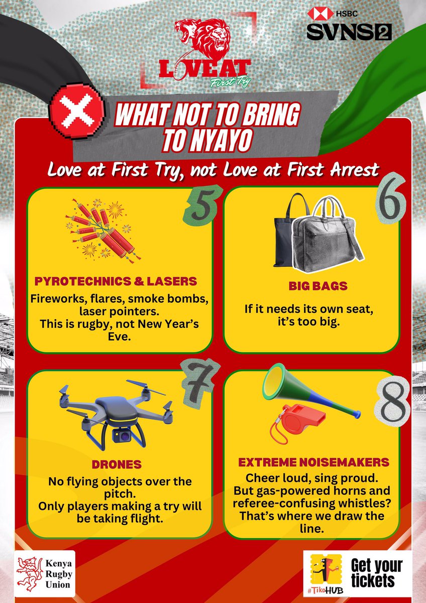 Please don’t carry the following to Nyayo stadium on valentines and on 15th during the #HSBCSVNS …..Vuvuzela na filimbi labda uende nazo bullfighting 🤣🤣

#LoveAtFirstTry