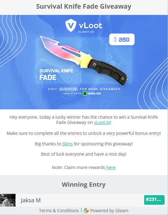 Many thanks to <a href="/vloot_io/">vLoot.io</a> on the awesome giveaway! Follow them, support their journey and try your own luck!