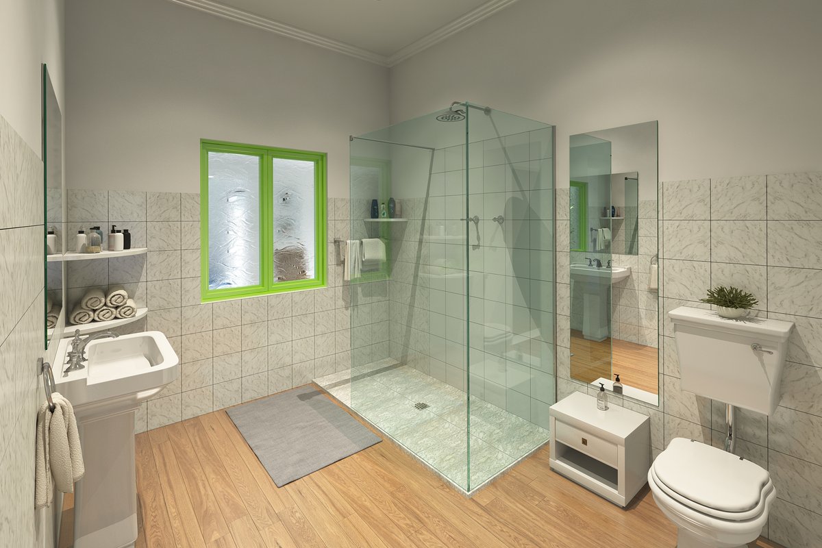 A heritage home. Strict limitations. Big transformation. My 3D render helped show how a dated bathroom in a heritage house can achieve a sleek new look without major alterations. #construction #architecturedesign #architects #interiordesign #remodeling #bathroom #bathroomdesign