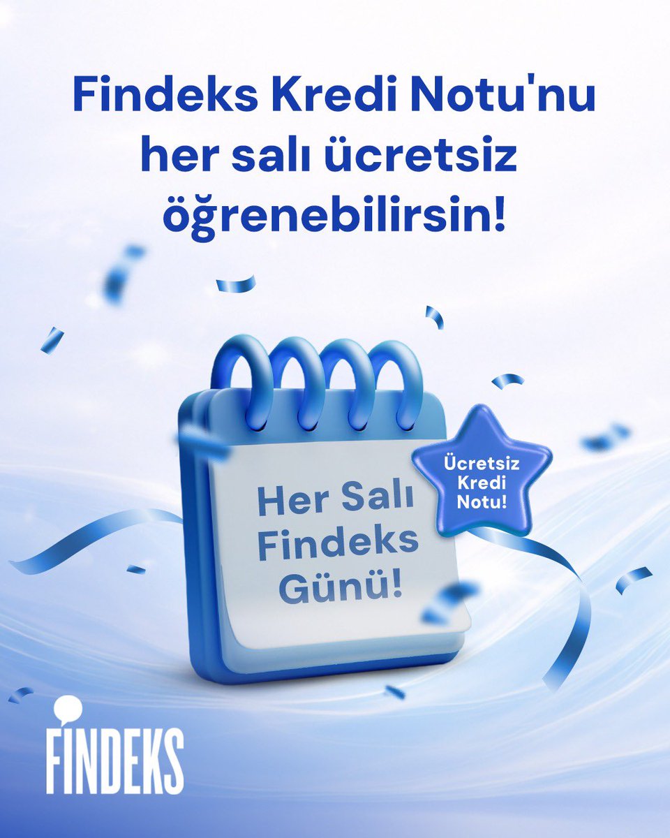 Findeks's tweet image. Her salı Findeks Kredi Notu’nu ücretsiz öğrenmeyi unutmayın. 🎉
 
#Findeks #KrediNotu