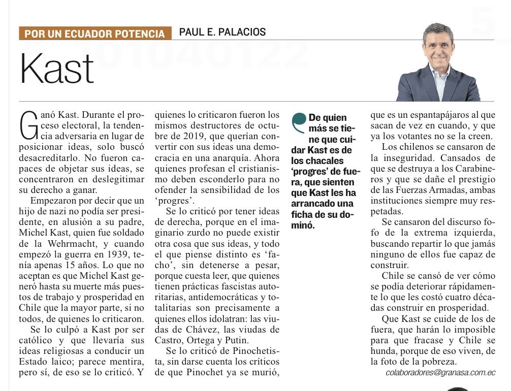 Kast, una ficha robada en el dominó. Mi columna de <a href="/Expresoec/">Diario Expreso</a> de hoy.