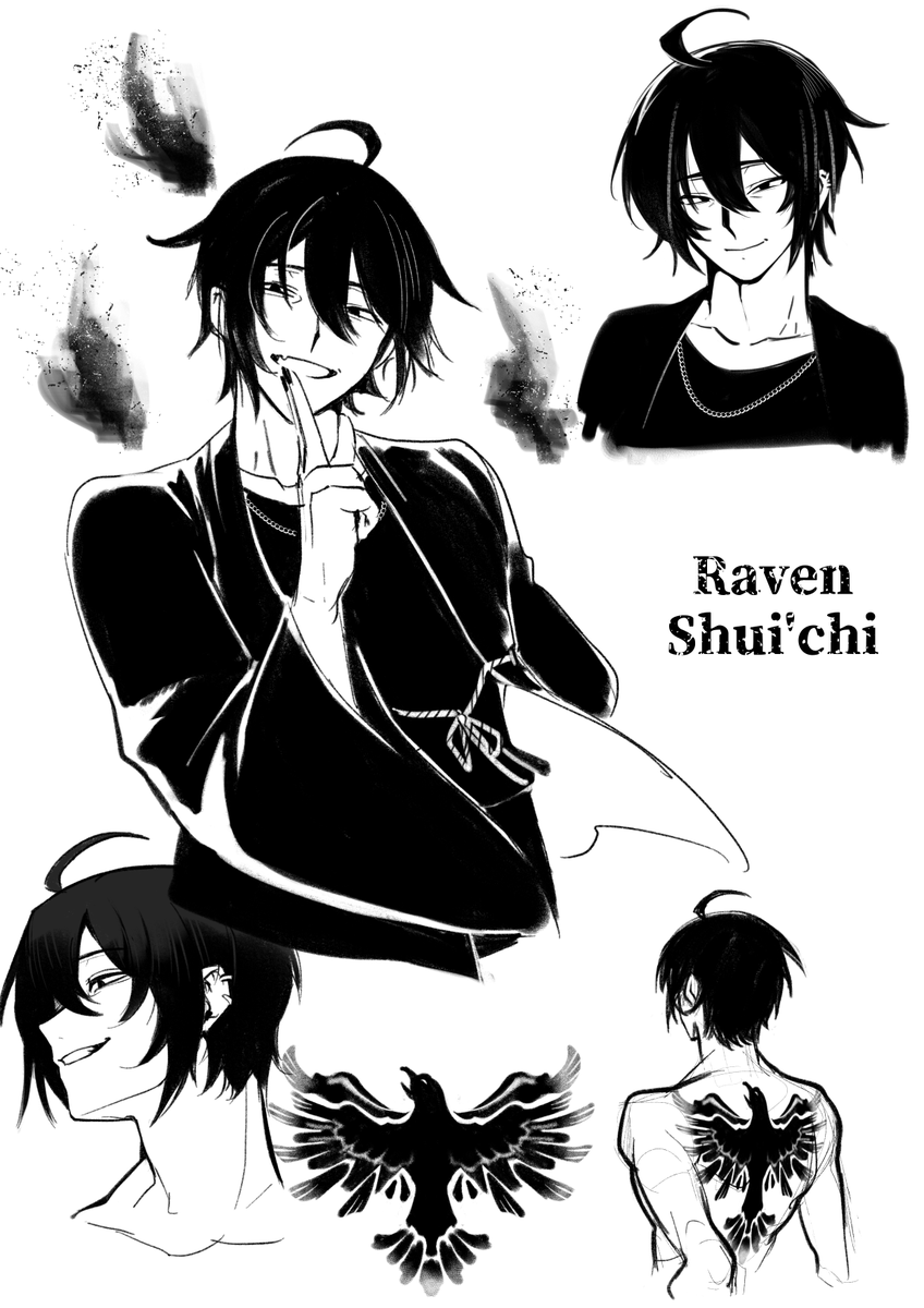 TerrainARTka's tweet photo. [ OC ] Raven Shui'chi; an assassin from Hatanaka clan but he likes to slacks off somewhere to avoid doing his job. 
 Also he's the father of Ren.  

#terrainOCs https://t.co/AEhbwK5bsc