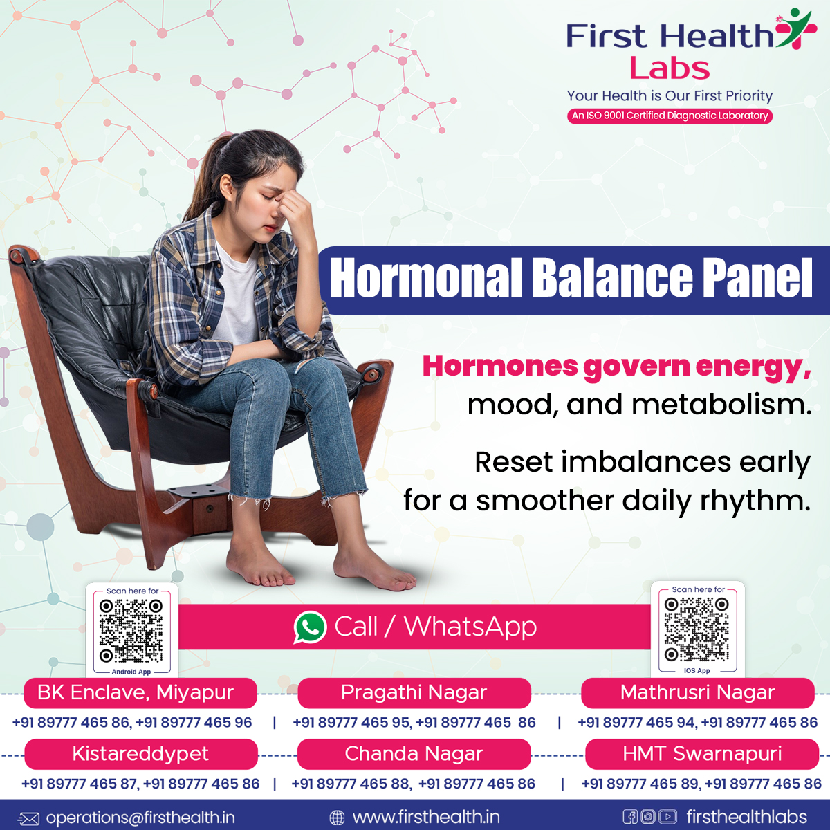 firsthealthlabs's tweet image. ⚖️ Low energy? Mood swings? Weight changes?
Your hormones could be the reason.

✨ First Health Labs helps detect imbalances early.

📞 +91 89777 46586 | firsthealth.in

#FirstHealthLabs #HormoneHealth #PreventiveCare #WomenHealth