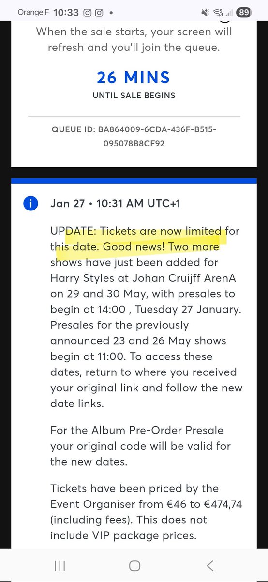 what do you mean ticket are now limited for may 23 in Amsterdam, it's the first presale ??