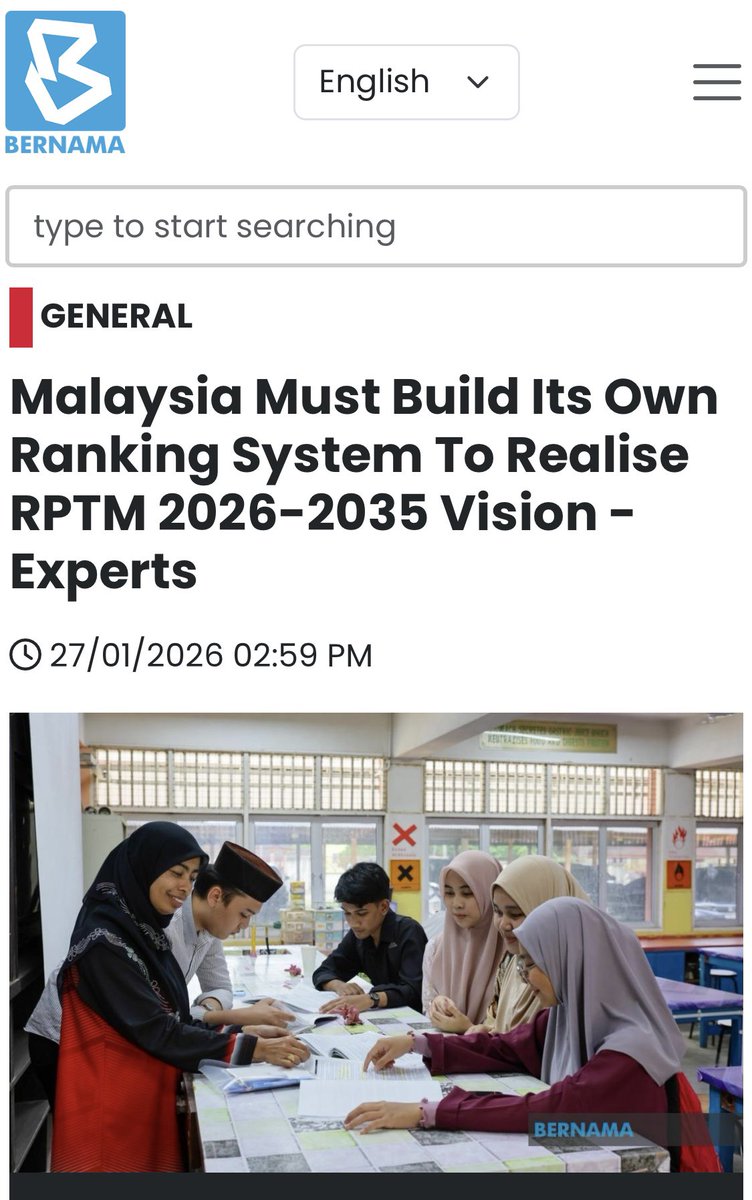 Untuk merealisasikan RPTM 2026-2035 - perlu ‘ranking’ baru berciri Malaysia

"Bergantung pada penarafan global luaran tidak akan mendatangkan hasil, kerana kebanyakannya tidak mengukur apa yang RPTM cuba janakan”
