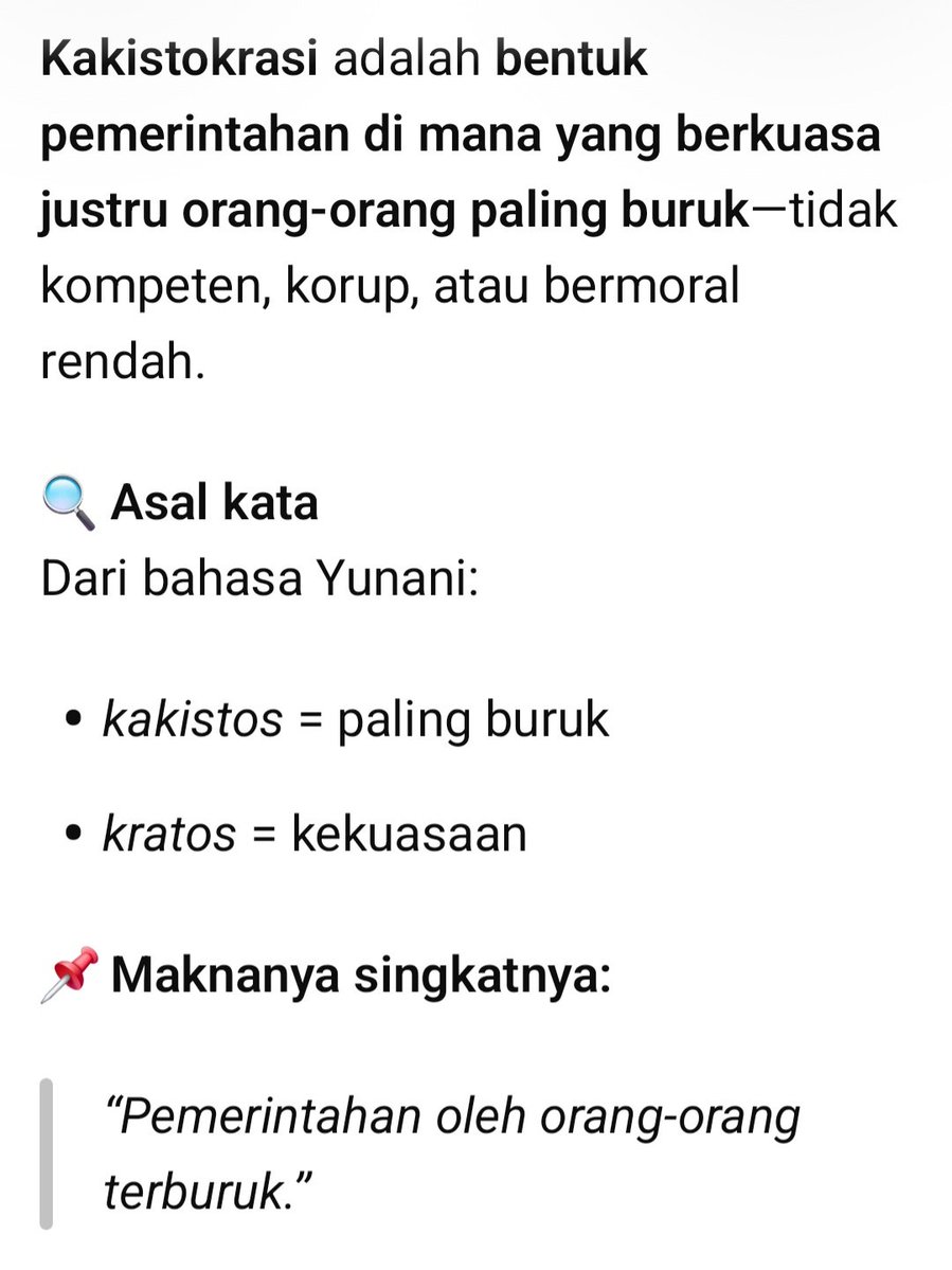 Bagasta8's tweet image. Ini adalah KAKISTOKRASI. Lawan dari Meritokrasi. 

Apa yang bisa diharapkan dari pemerintahan seperti ini? GAK ADA!