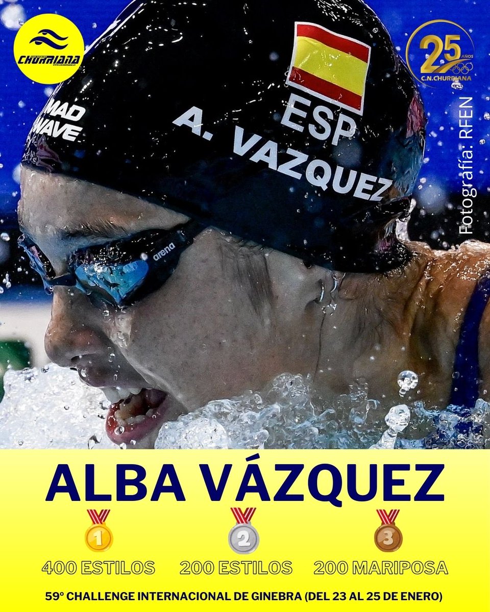 Espectacular Alba Vazquez en el Meeting internacional de Ginebra (Suiza), consiguiendo 3 medallas, oro en 40 estilos, plata en 200 estilos con Mejor Marca personal de siempre y bronce en 200 mariposa. Enhorabuena!!!