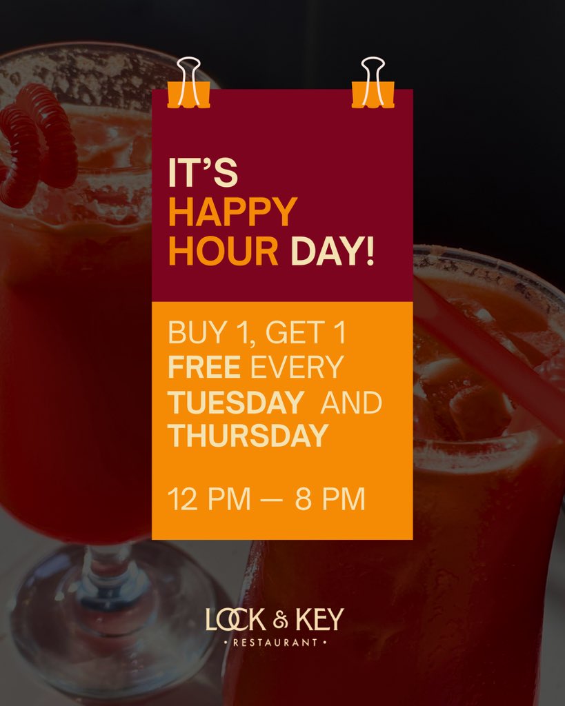 LockandKeyUG's tweet photo. It’s Happy Hour Tuesday!🍹
Buy 1 cocktail and get 1 free starting from midday to 8:00pm. Drop by with a friend or two!
📲 +(256) 759 599 703 | 📍 Royal Complex Hotel & Apartments, 4th Floor (Opp. Old Taxi Park)
#lockandkeyug #lockedin #sityadanger #lockandkeyhappyhour #kampalabars