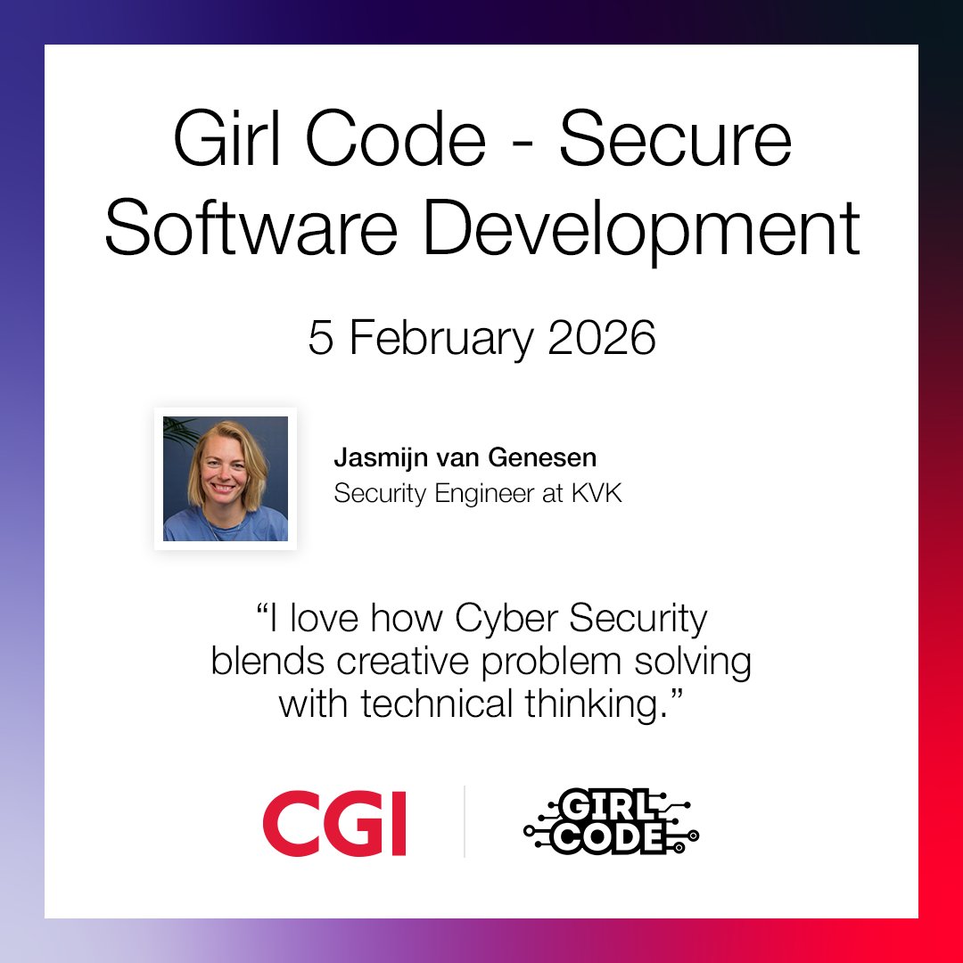 👀 #GirlCode - Secure Software Development 5 Feb @ CGI!
Featuring Jasmijn on supply chain attacks and why securing the full DevSecOps chain matters.
Waitlist = worth it, spots always move! Sign up at
👉 meetup.com/girlcode/event…
#CyberSecurity #AppSec #WomenInTech