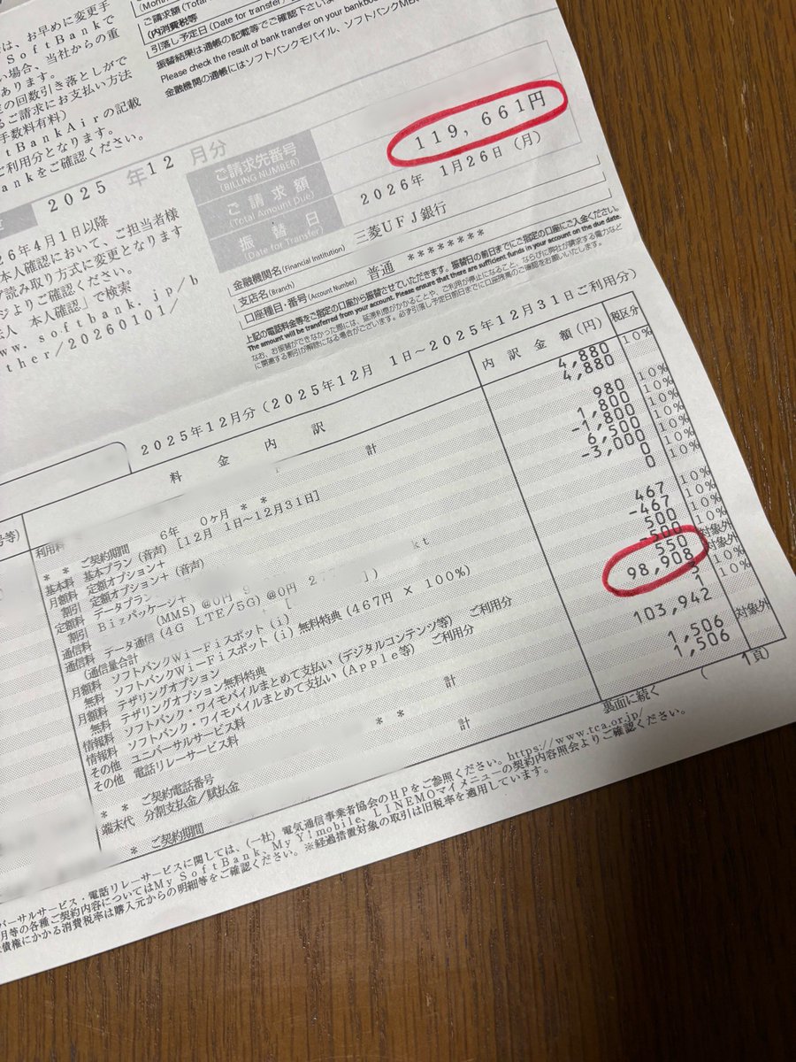 今月の携帯の請求が119661円だった😭 おかしいと思って問い合わせたり